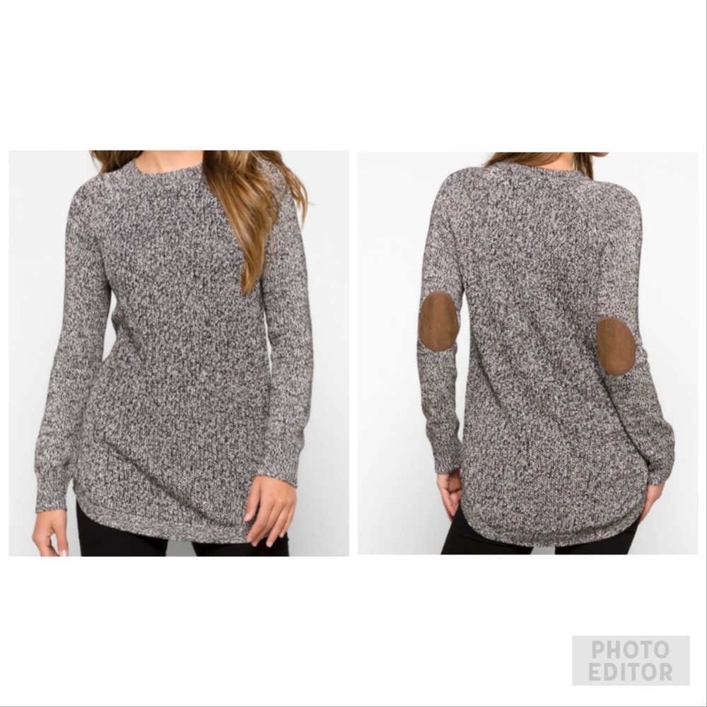 RDI Style Cotton Marled Grey Sweater with Elbow Patches Size Medium